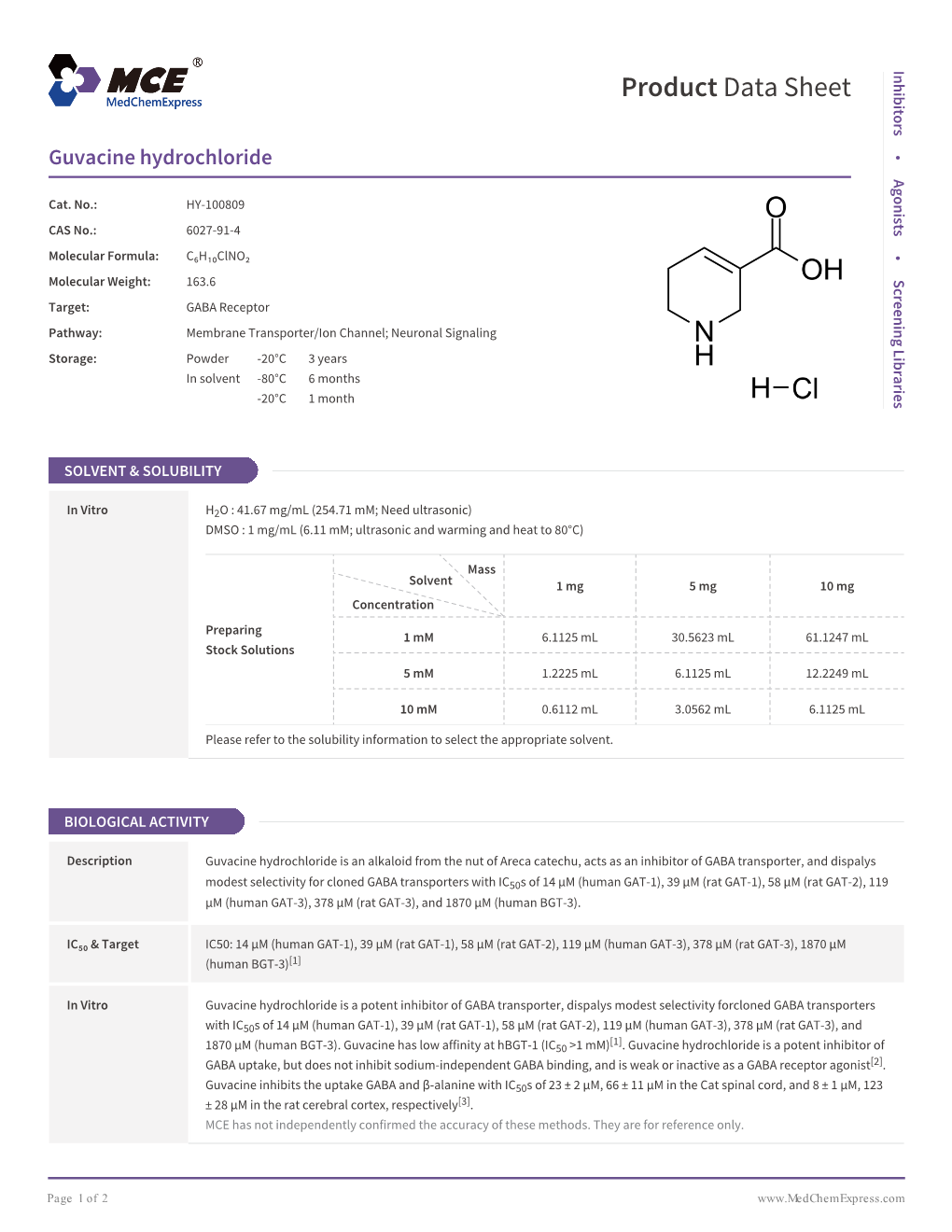 Guvacine Hydrochloride | Medchemexpress