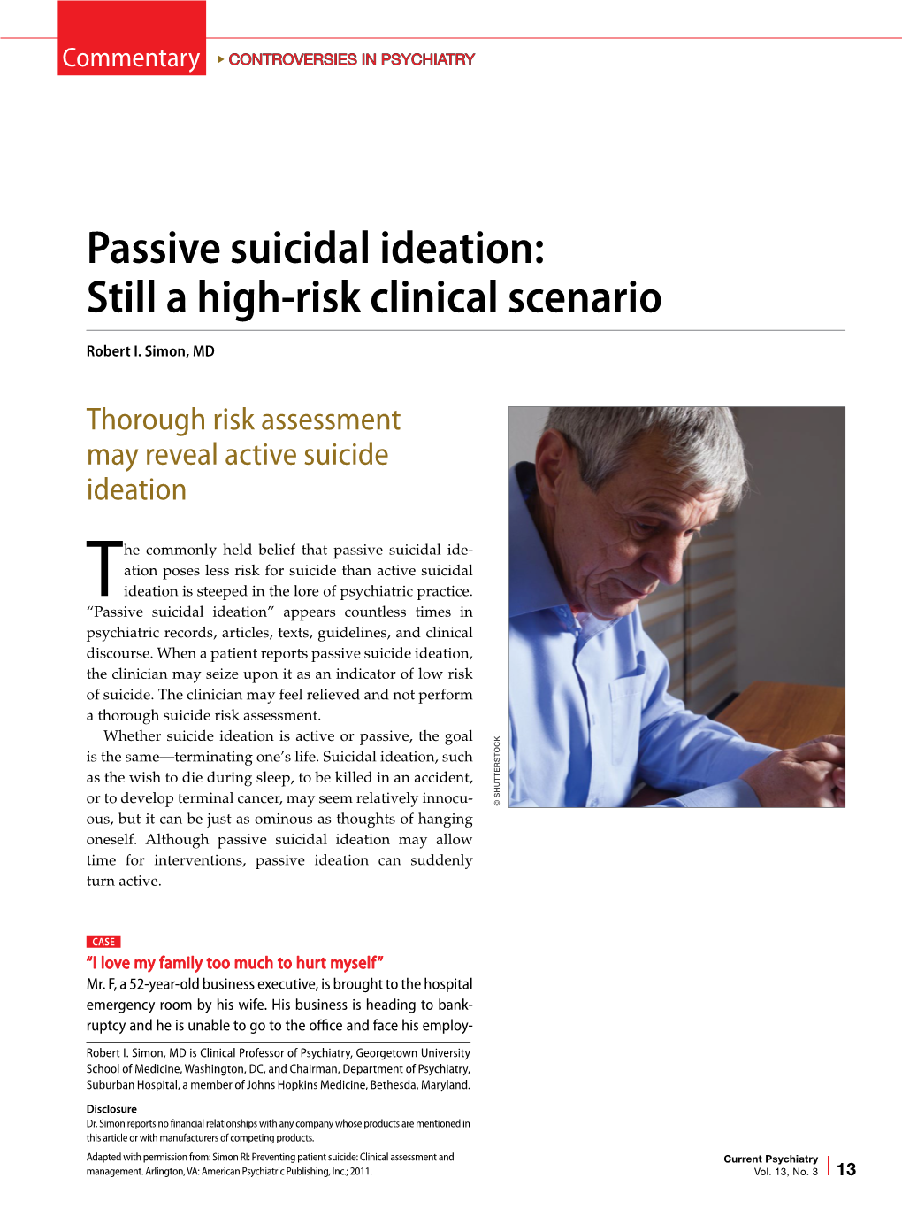 Passive Suicidal Ideation: Still a High-Risk Clinical Scenario