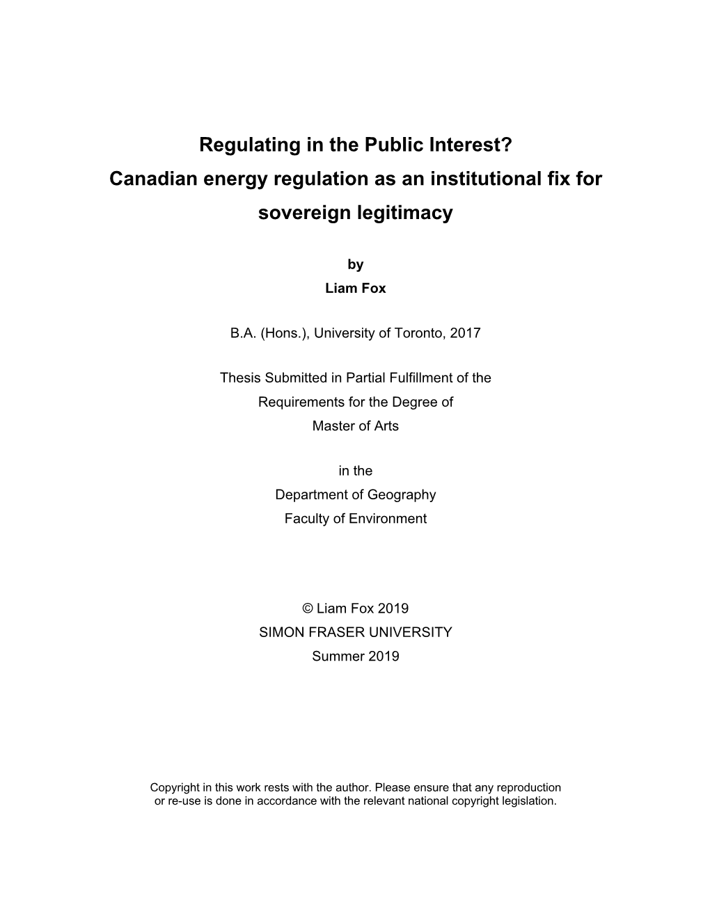 Canadian Energy Regulation As an Institutional Fix for Sovereign Legitimacy