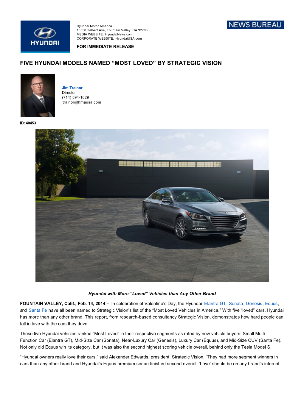 Five Hyundai Models Named “Most Loved” by Strategic Vision