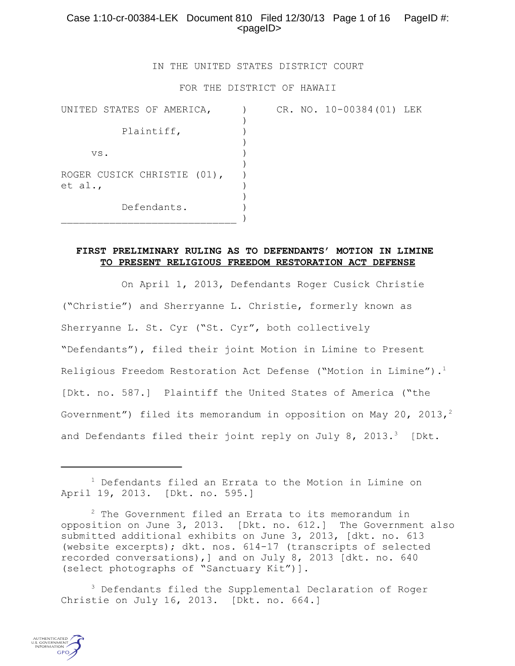 Case 1:10-Cr-00384-LEK Document 810 Filed 12/30/13 Page 1 of 16