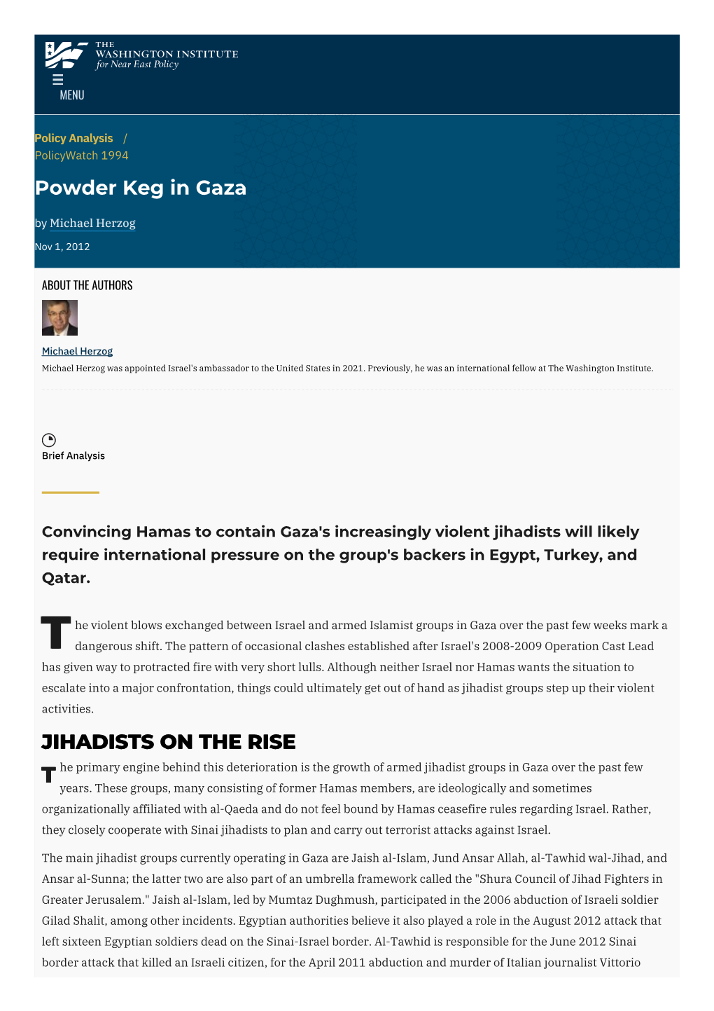 Powder Keg in Gaza | the Washington Institute