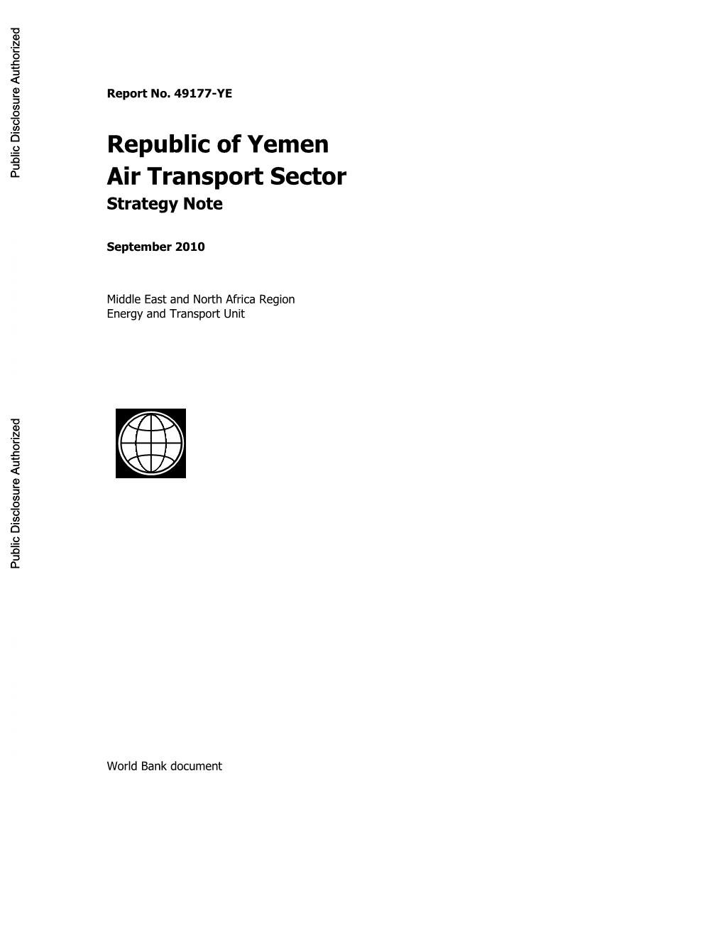 Republic of Yemen Air Transport Sector Review Note