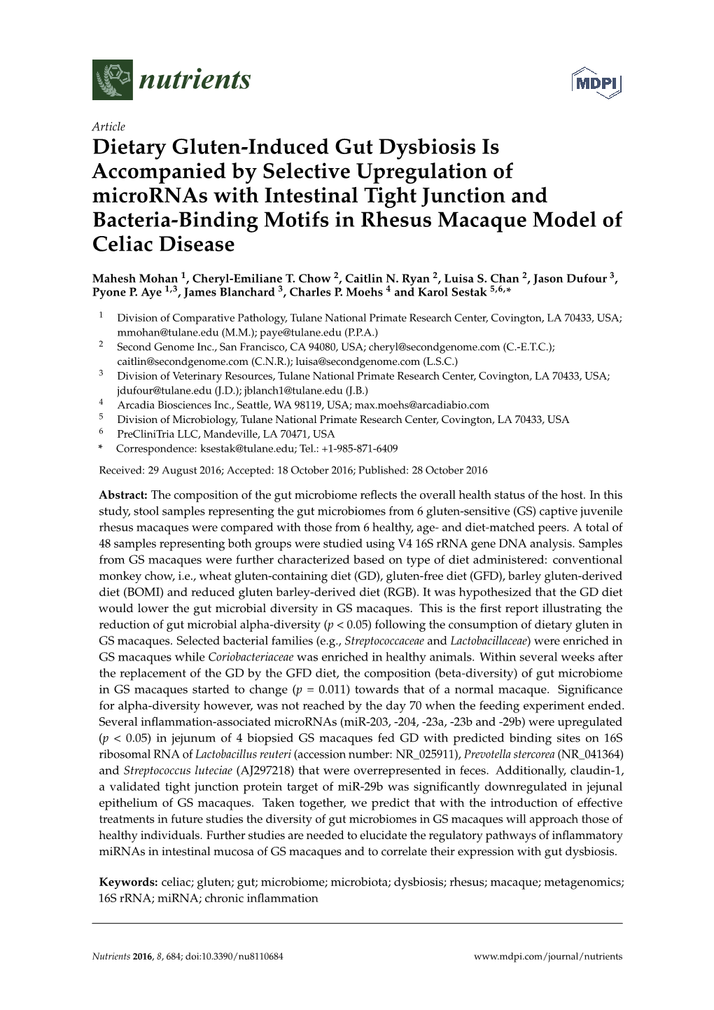 Dietary Gluten-Induced Gut Dysbiosis Is Accompanied by Selective