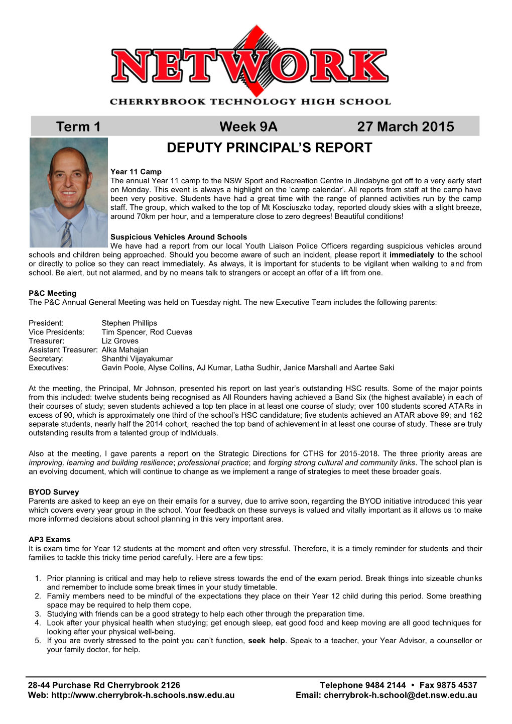 Term 1 Week 9A 27 March 2015 DEPUTY PRINCIPAL's REPORT