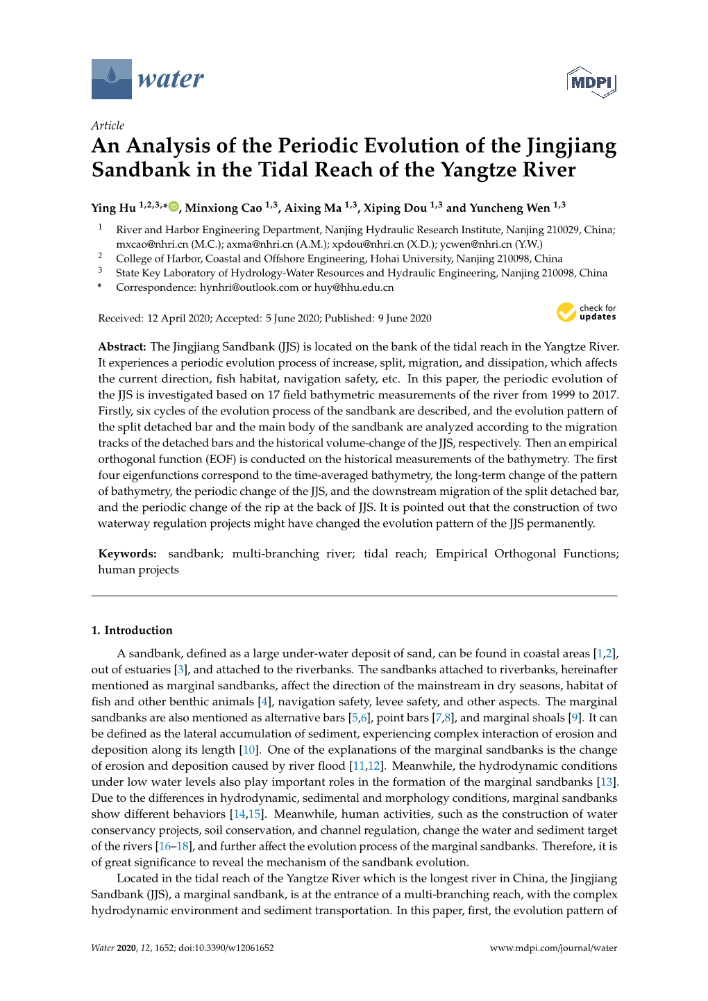 An Analysis of the Periodic Evolution of the Jingjiang Sandbank in the Tidal Reach of the Yangtze River