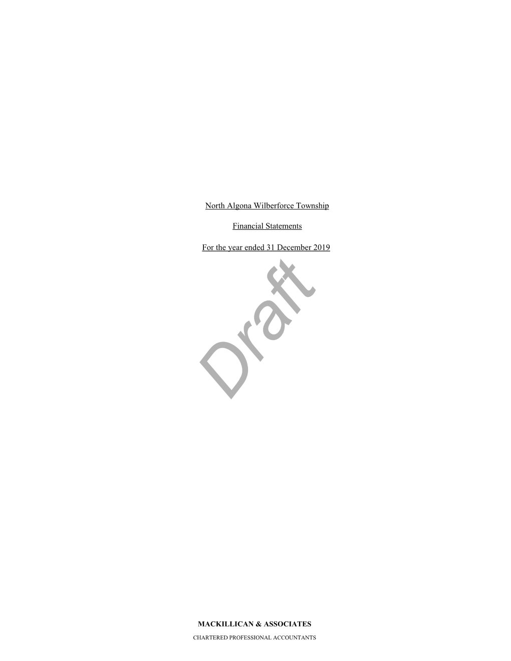 Township of North Algona Wilberforce – Draft Financial Statements 2019