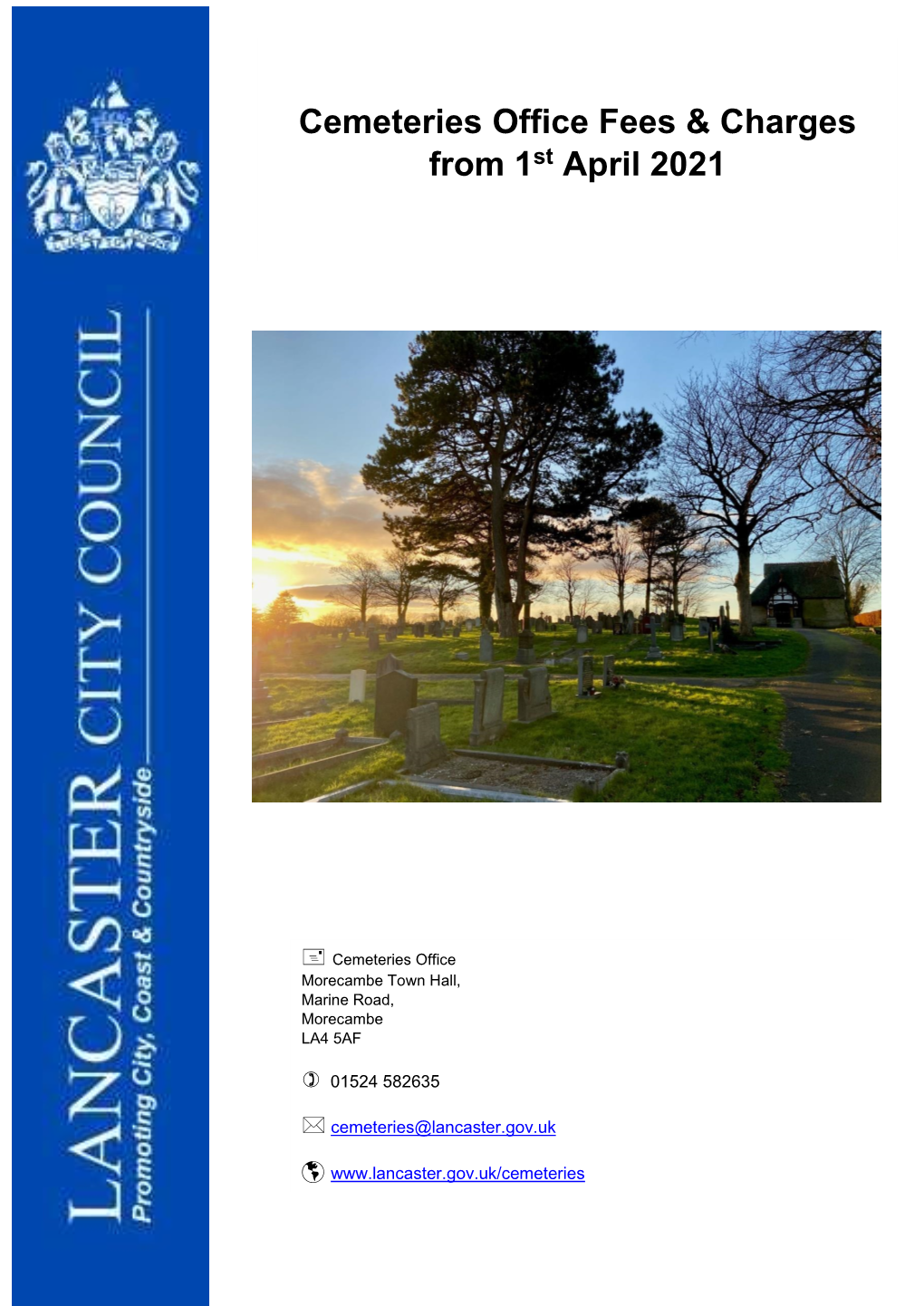 Cemeteries Office Fees & Charges from 1St April 2021