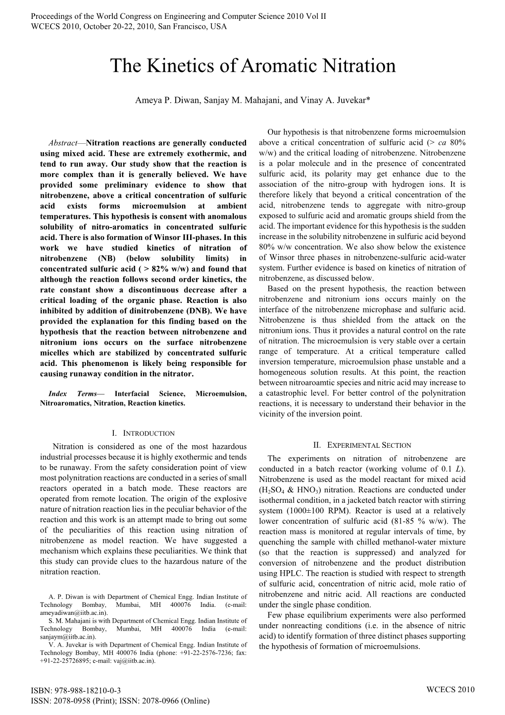 The Kinetics of Aromatic Nitration