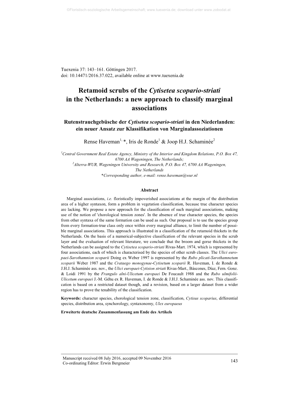 Retamoid Scrubs of the Cytisetea Scopario-Striati in the Netherlands: a New Approach to Classify Marginal Associations