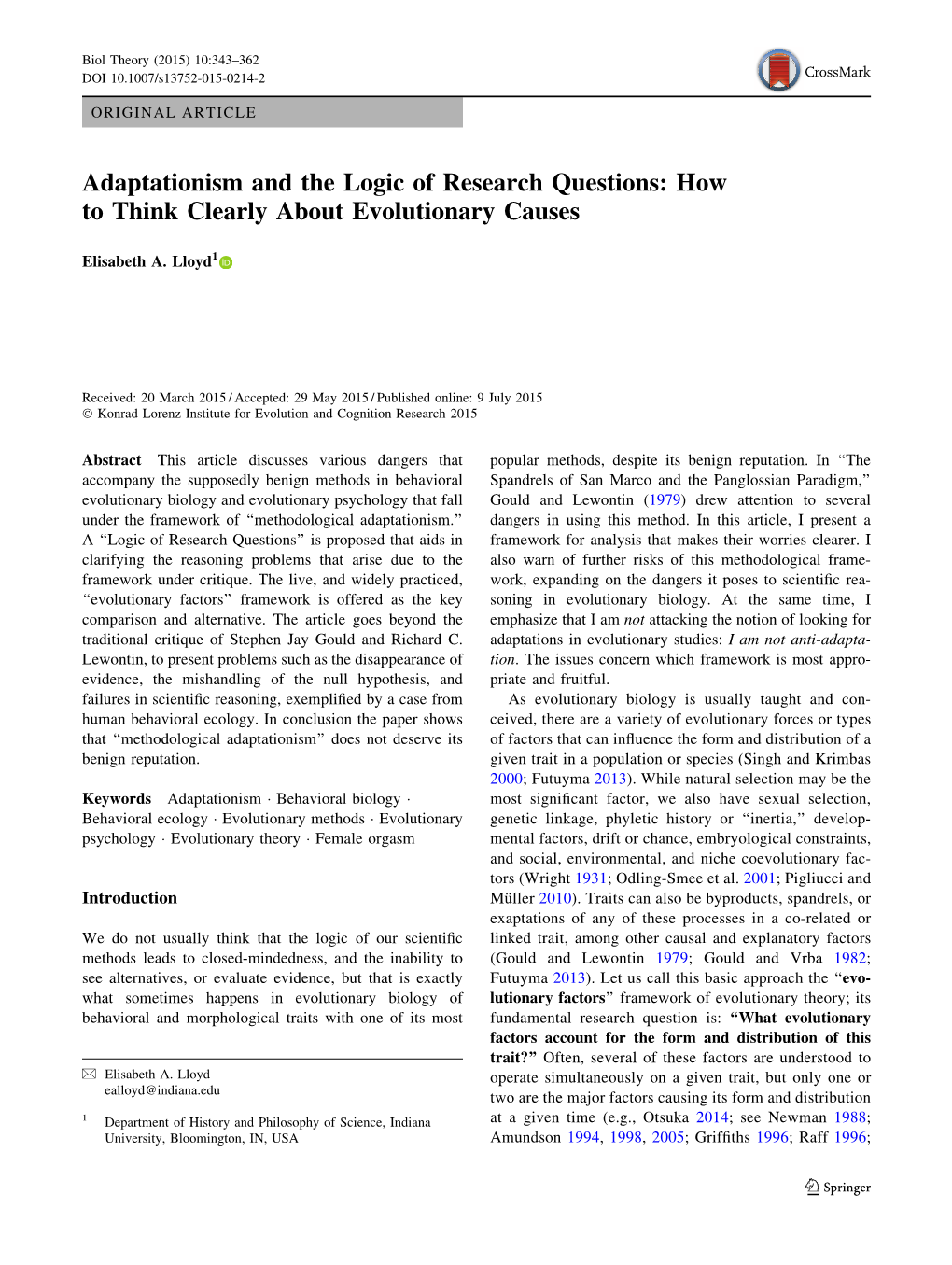 Adaptationism and the Logic of Research Questions: How to Think Clearly About Evolutionary Causes