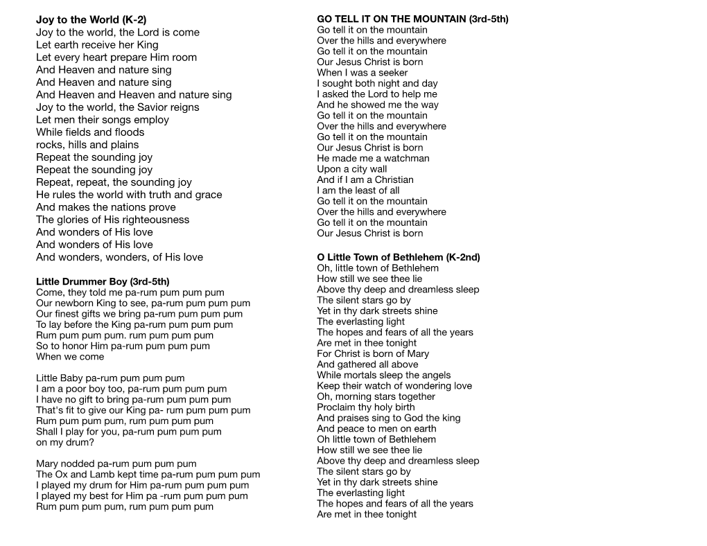 Christmas Program Lyrics