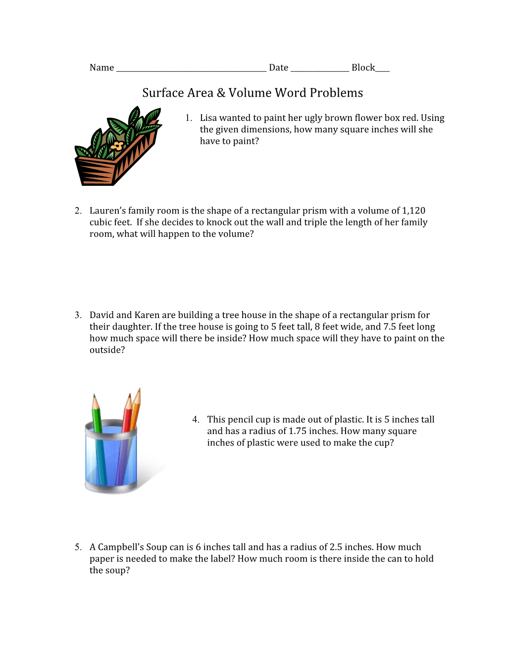 Surface Area & Volume Word Problems s1