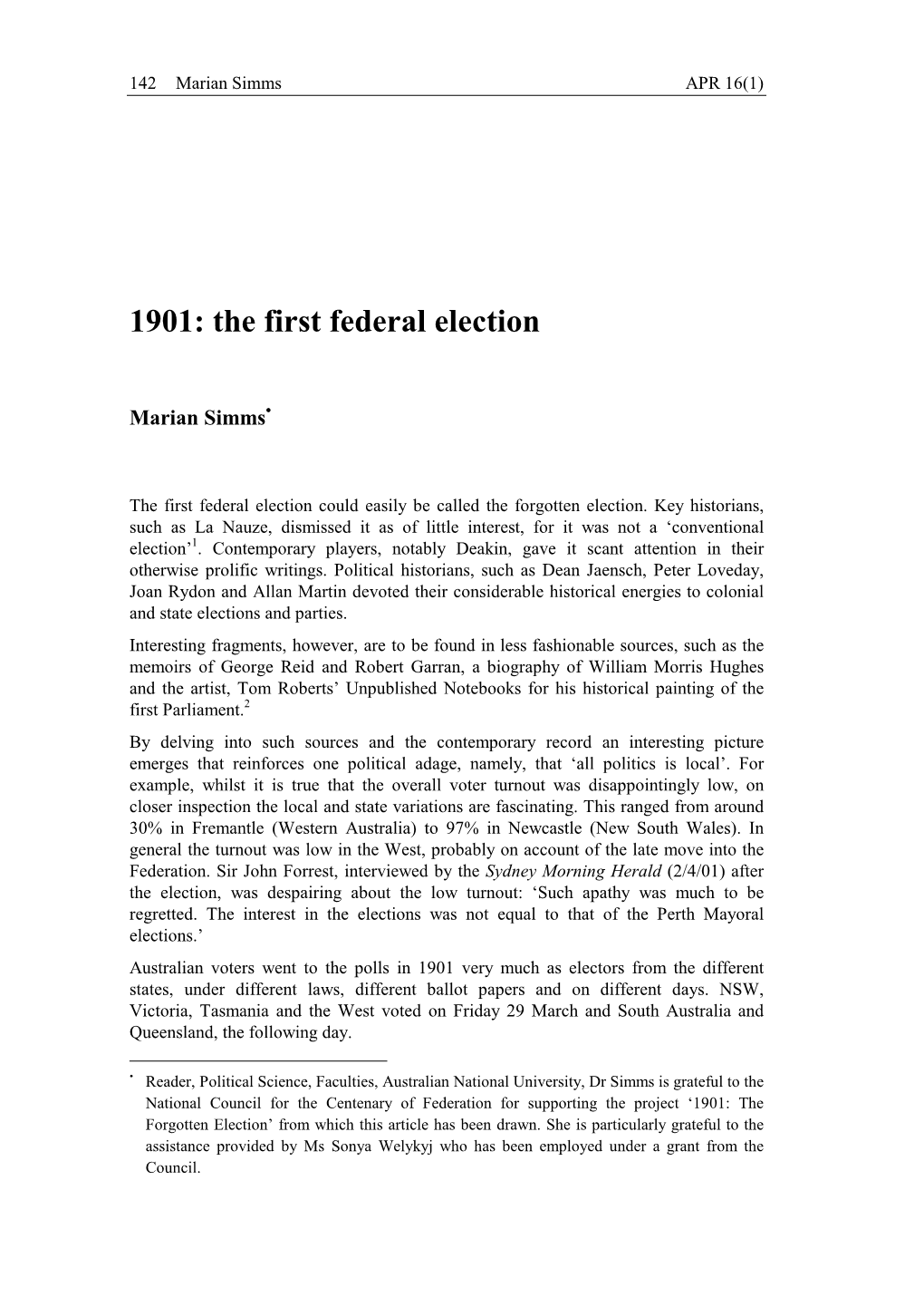The First Federal Election