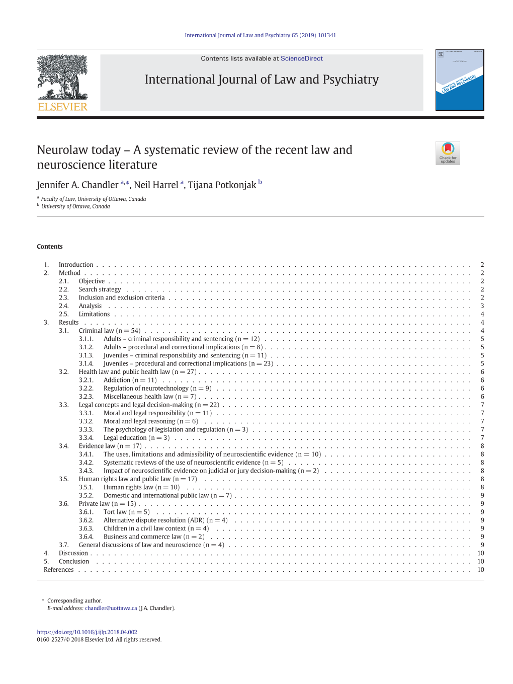 Neurolaw Today – a Systematic Review of the Recent Law and Neuroscience Literature