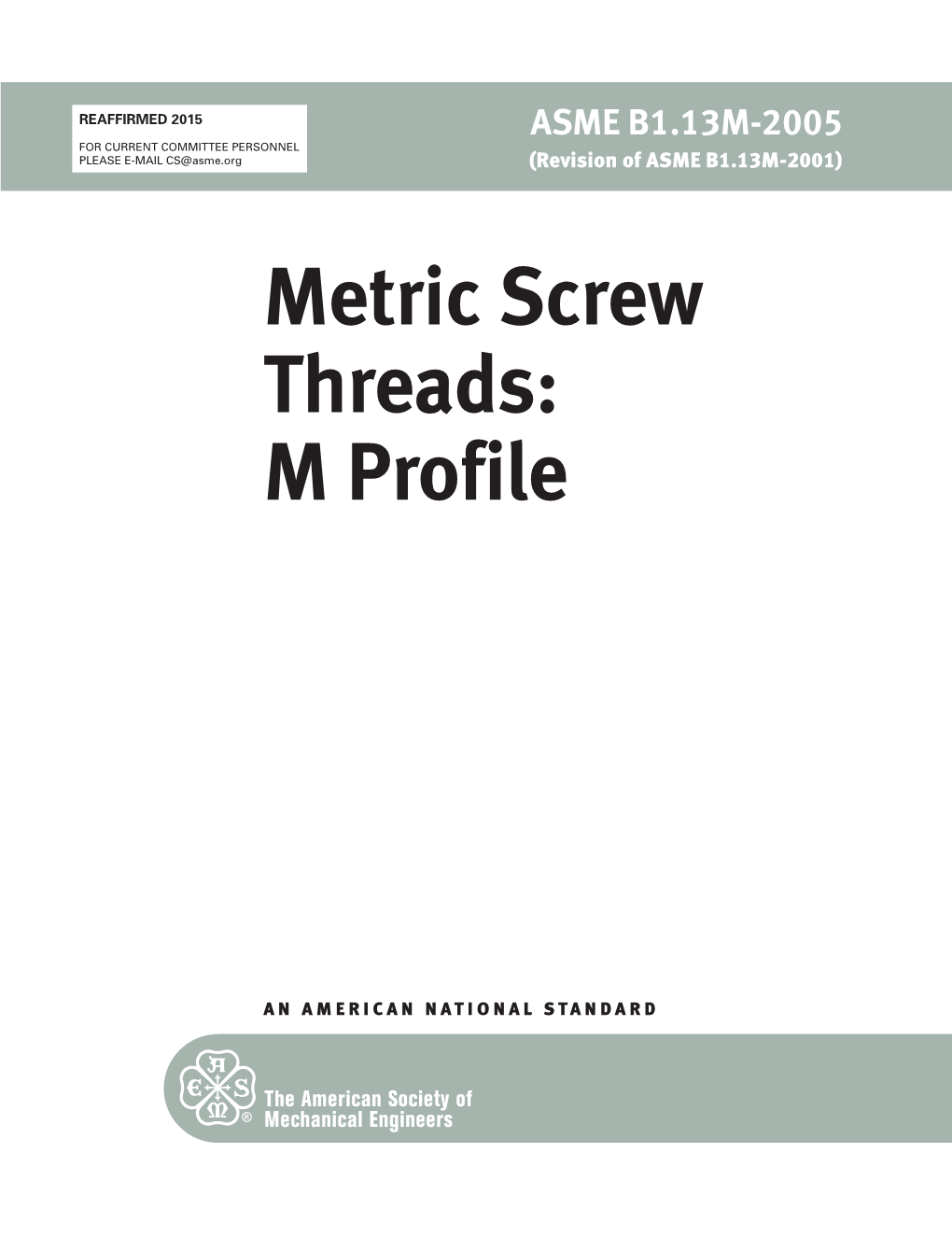 Metric Screw Threads: M Profile