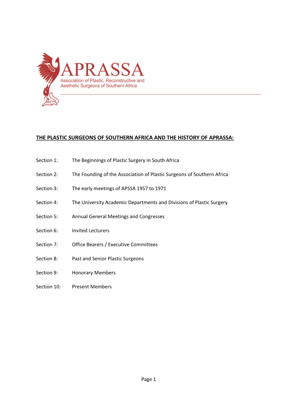 The Plastic Surgeons of Southern Africa and the History of Aprassa