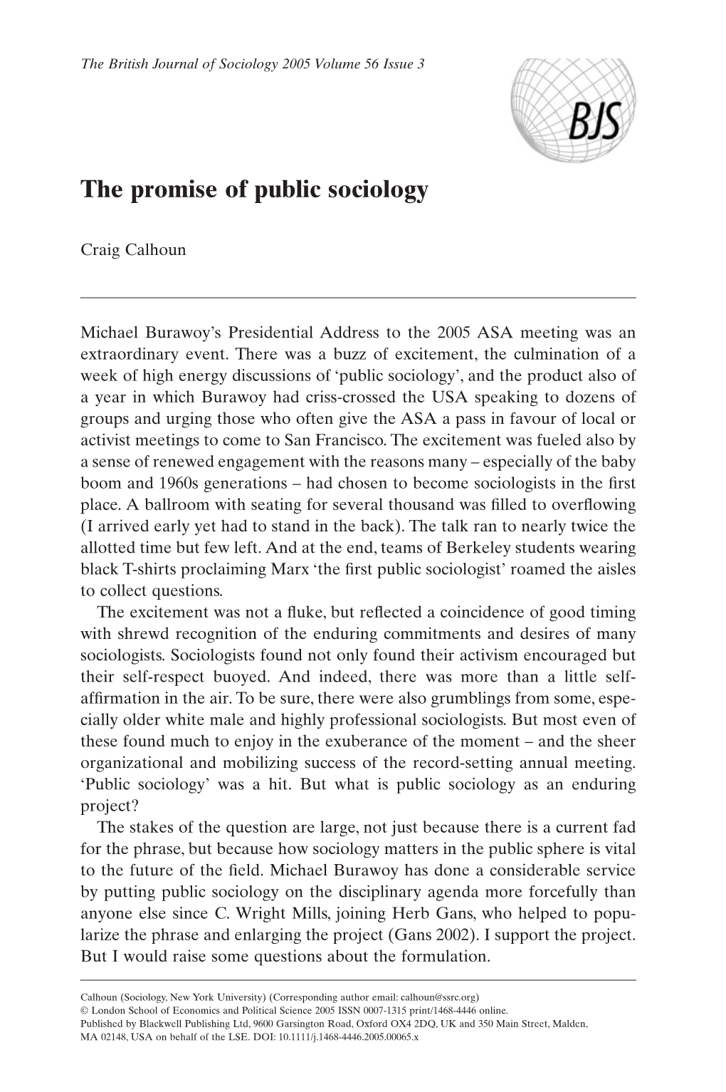 The Promise of Public Sociology