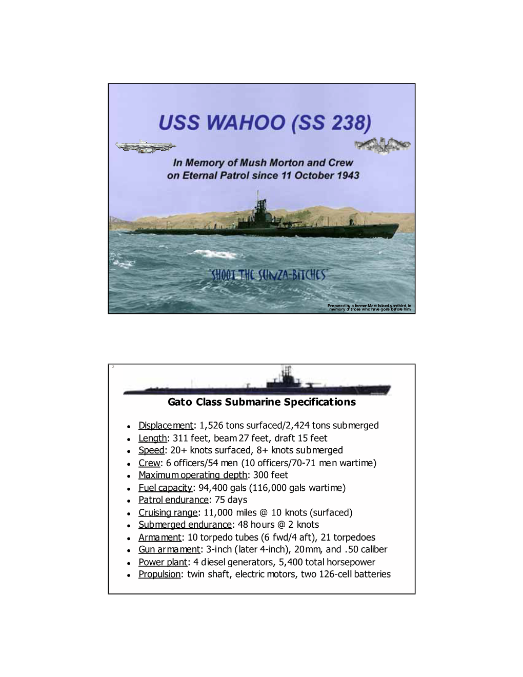 Gato Class Submarine Specifications