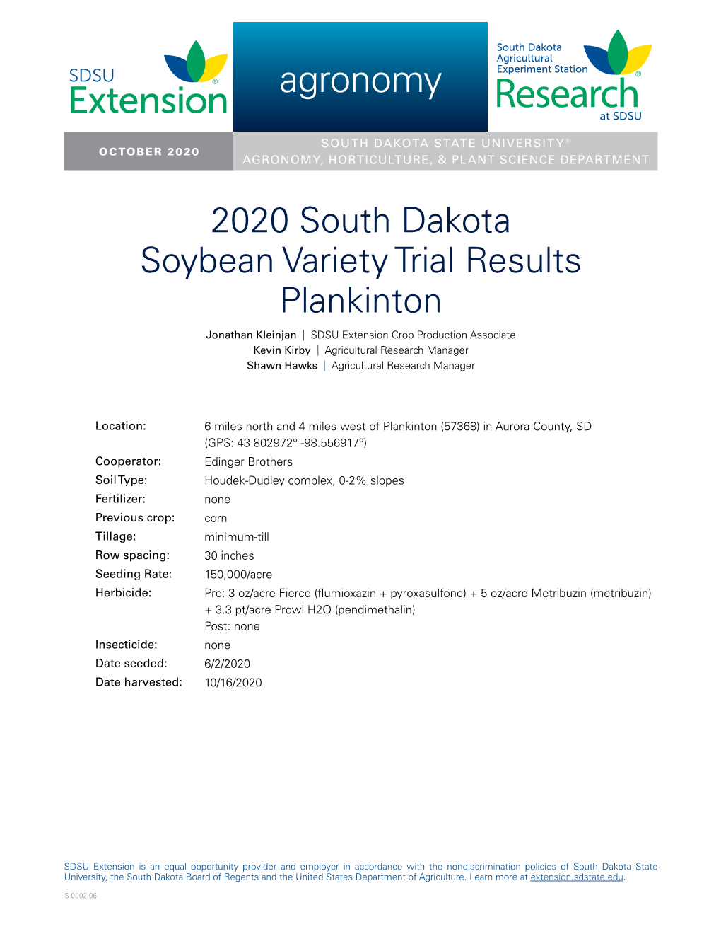 2020 South Dakota Soybean Variety Trial Results