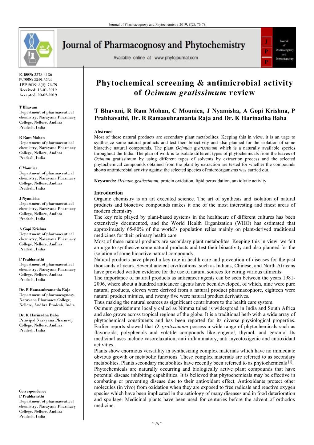 Phytochemical Screening & Antimicrobial Activity of Ocimum