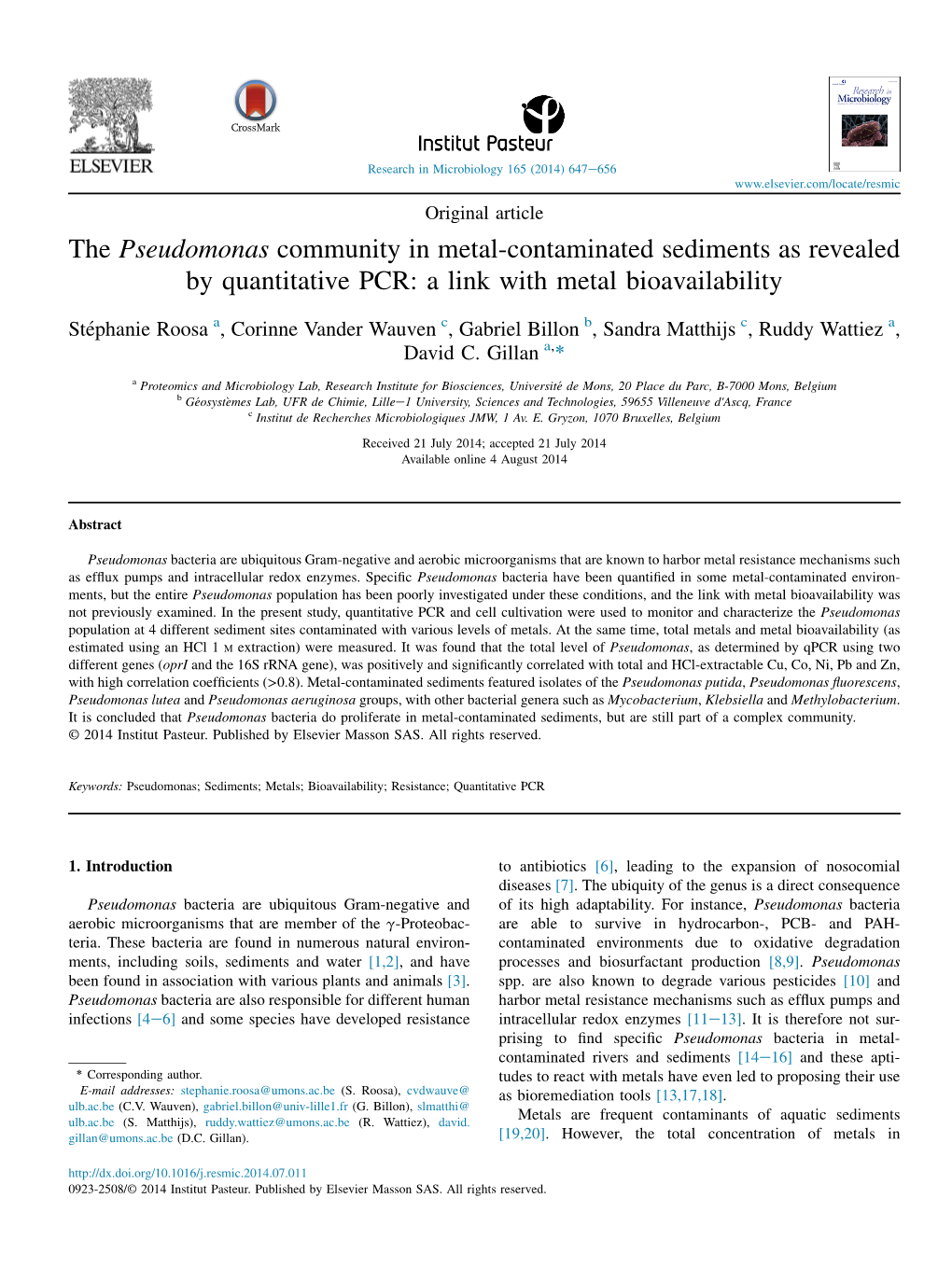 The Pseudomonas Community in Metal-Contaminated Sediments As Revealed by Quantitative PCR: a Link with Metal Bioavailability