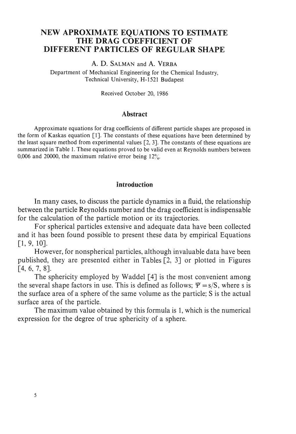 New Aproximate Equations to Estimate the Drag Coefficient of Different Particles of Regular Shape