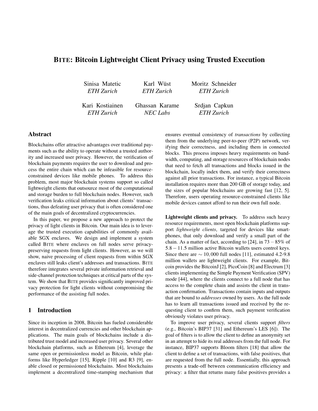 Bitcoin Lightweight Client Privacy Using Trusted Execution