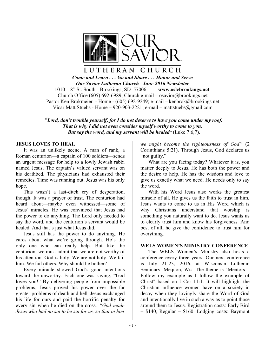 Our Savior Lutheran Church October 2000 Newsletter