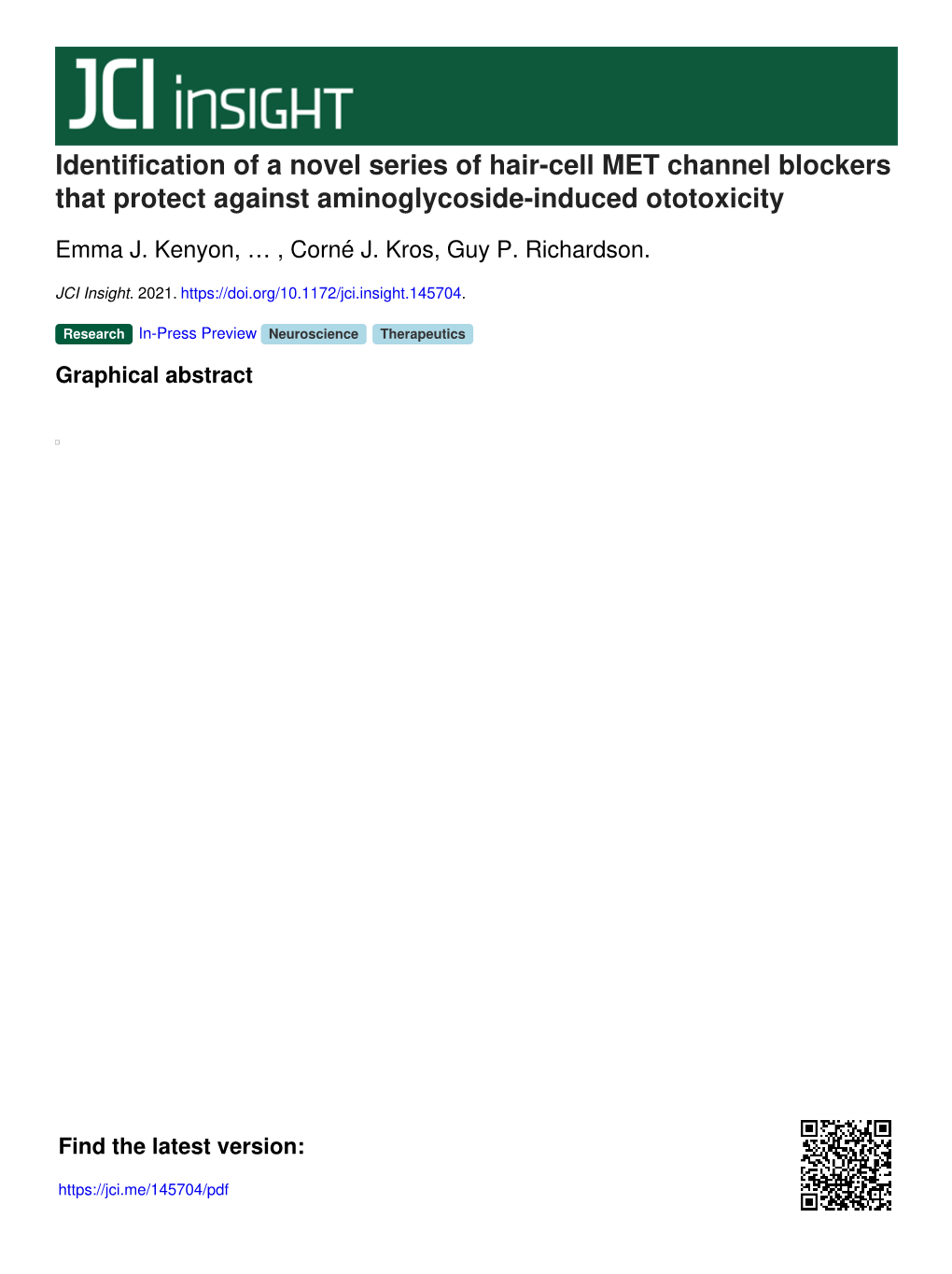 Identification of a Novel Series of Hair-Cell MET Channel Blockers That Protect Against Aminoglycoside-Induced Ototoxicity