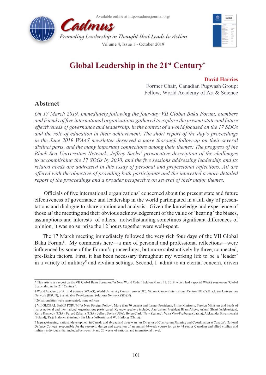 Global Leadership in the 21St Century*