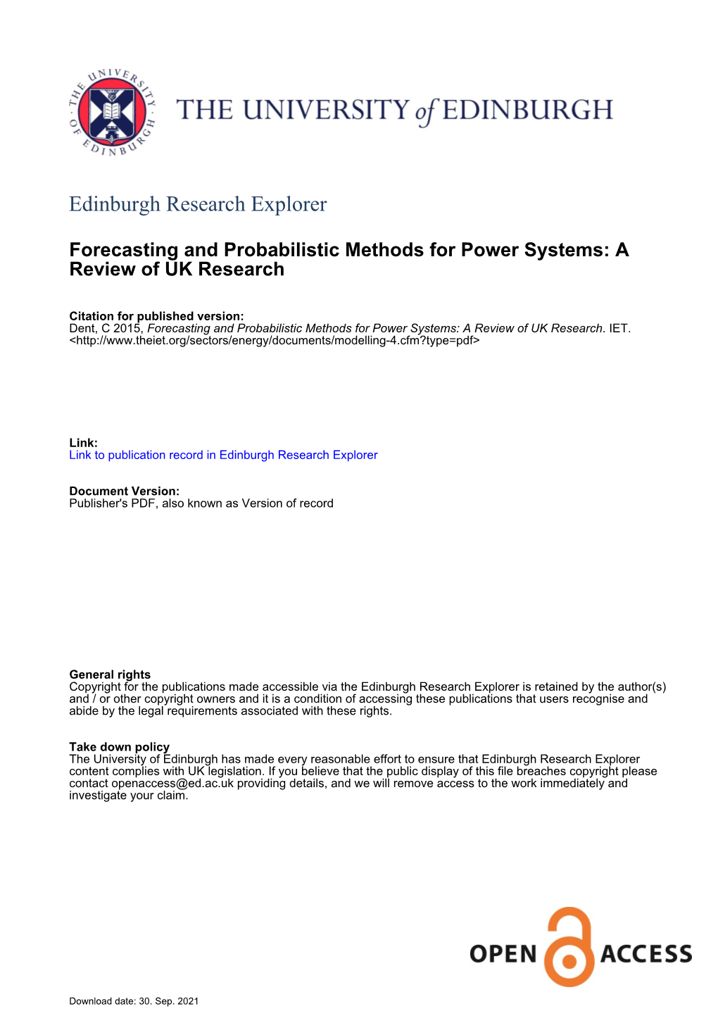 Forecasting and Probabilistic Methods for Power Systems: A