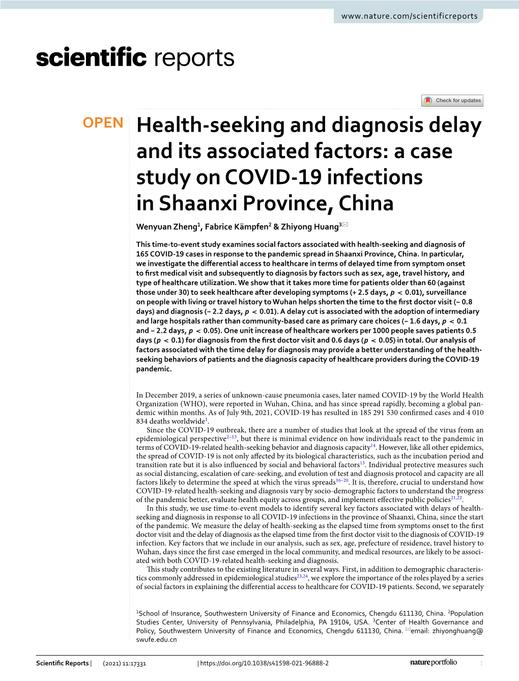 A Case Study on COVID-19 Infections in Shaanxi Province, China