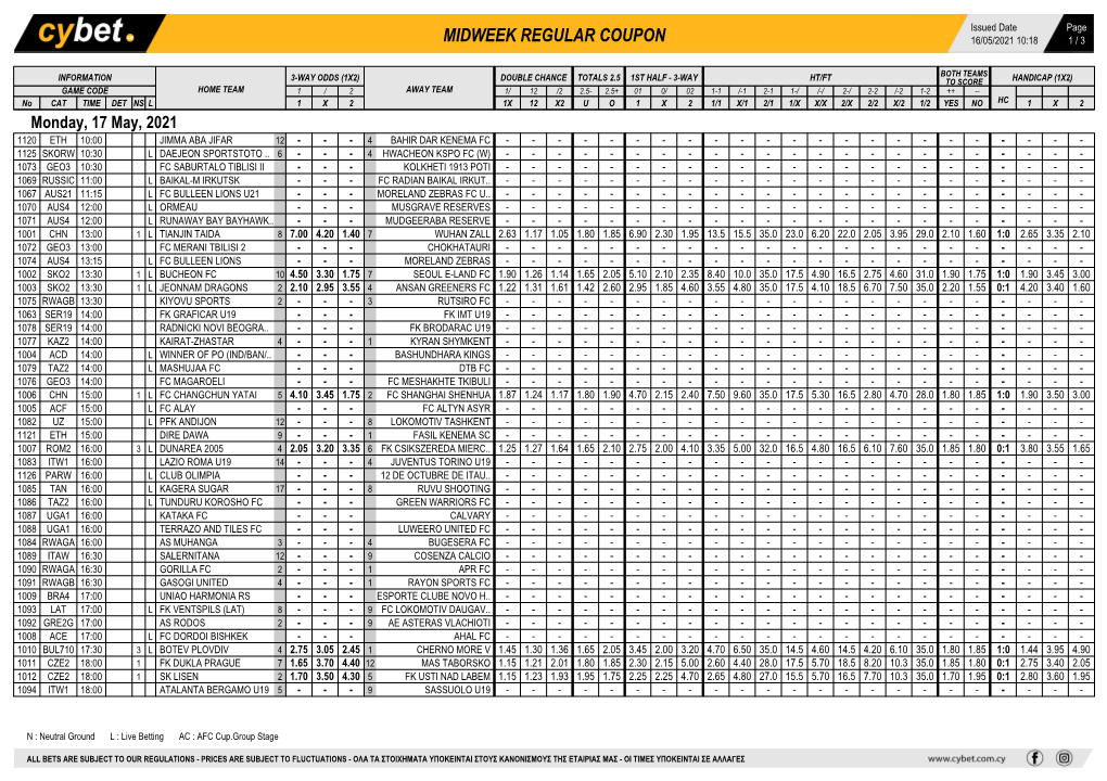 Midweek Regular Coupon 16/05/2021 10:18 1 / 3