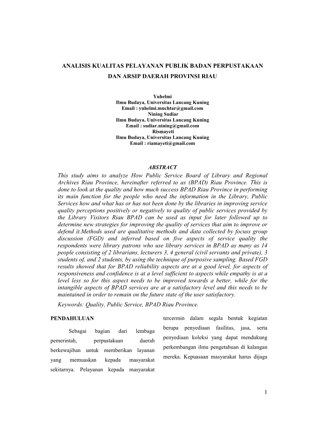 1 Analisis Kualitas Pelayanan Publik Badan Perpustakaan