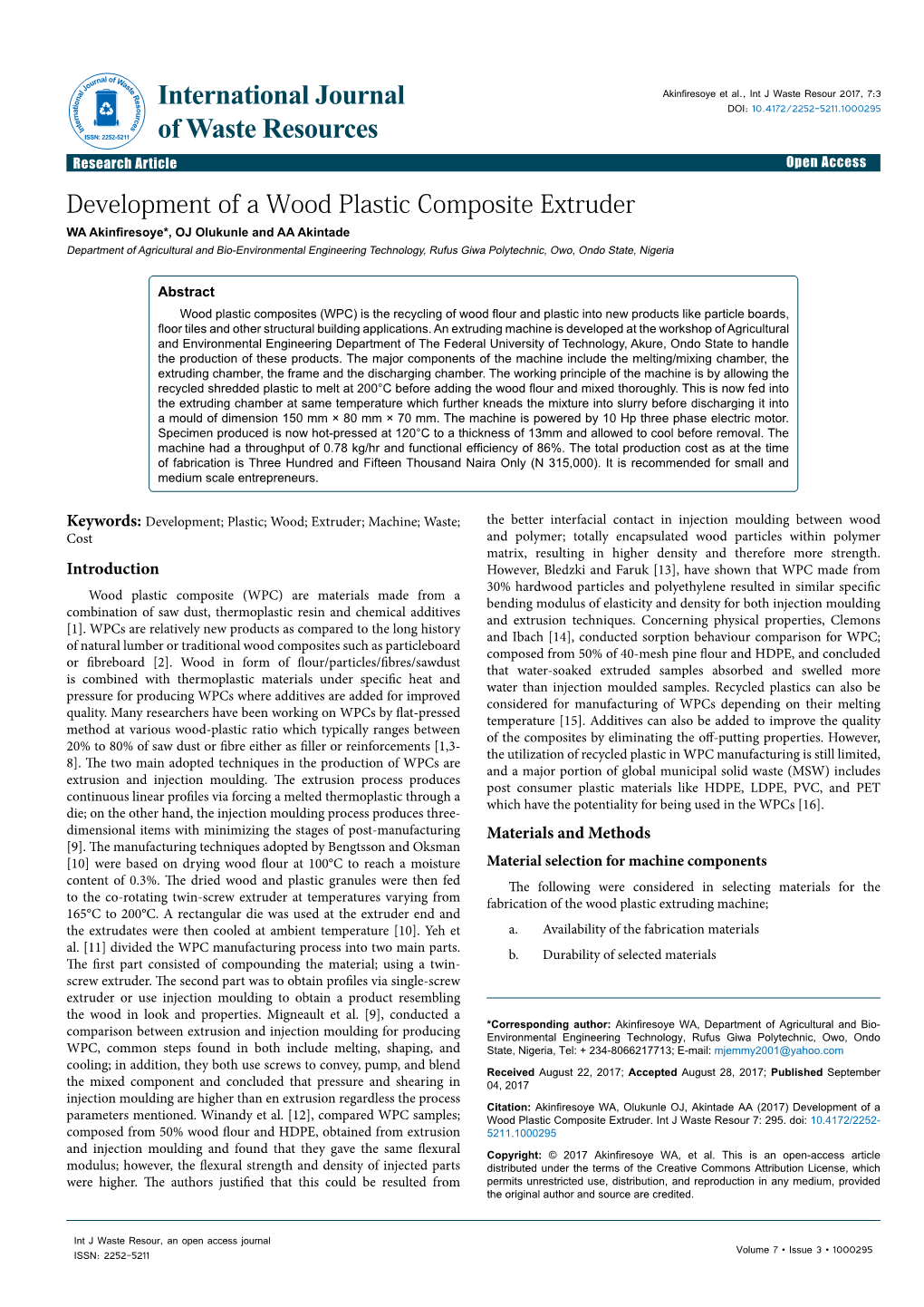 Development of a Wood Plastic Composite Extruder