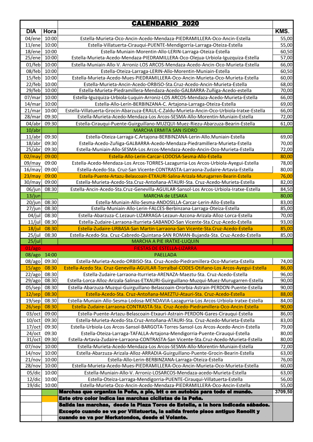 CALENDARIO 2020 DIA Hora KMS