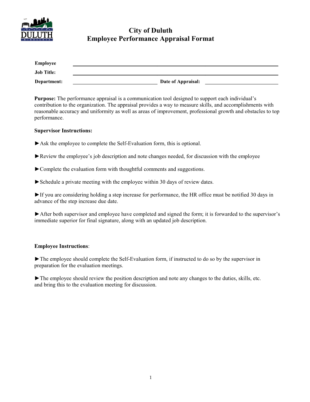 Employee Performance Appraisal Format