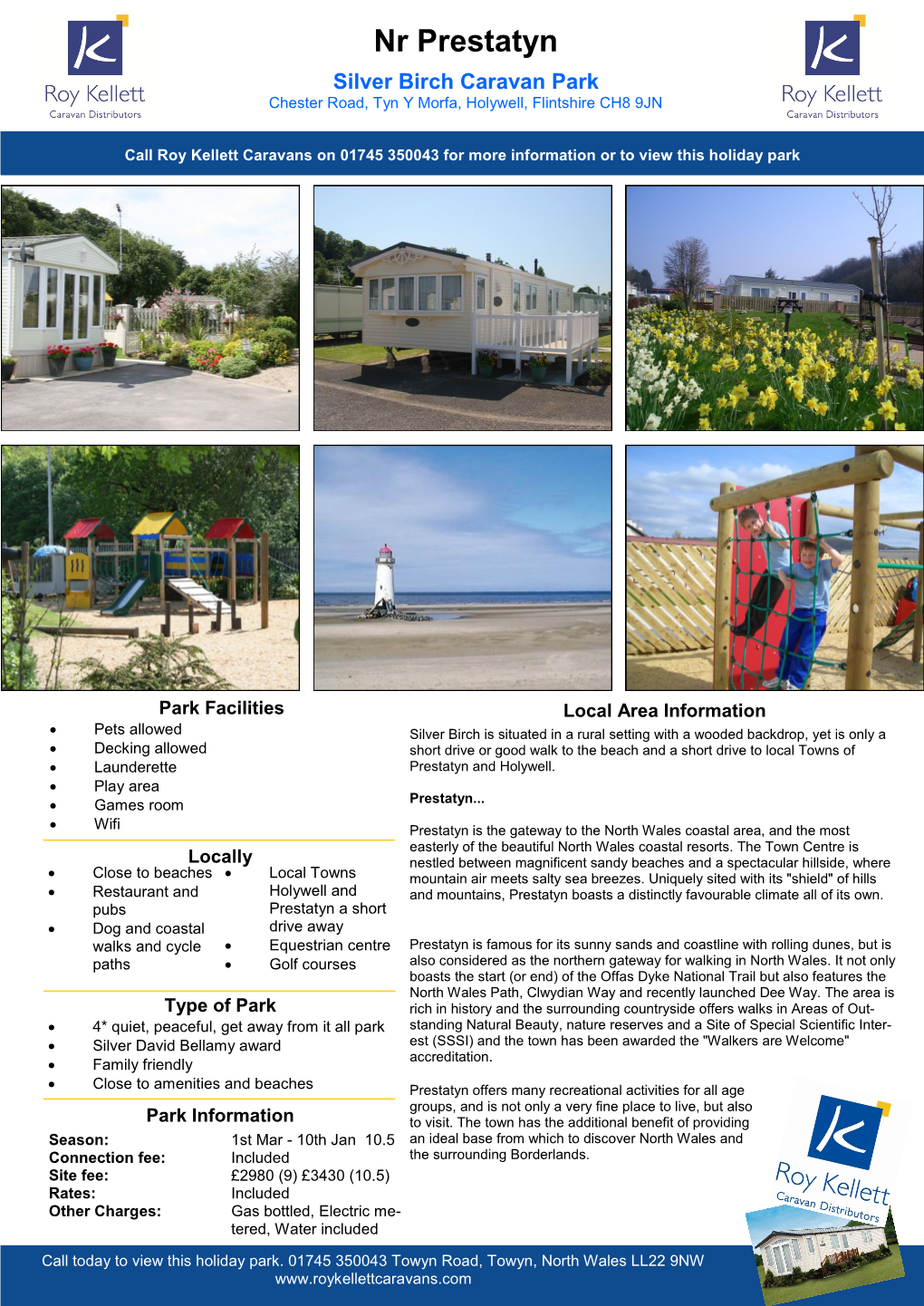 Nr Prestatyn Silver Birch Caravan Park Chester Road, Tyn Y Morfa, Holywell, Flintshire CH8 9JN