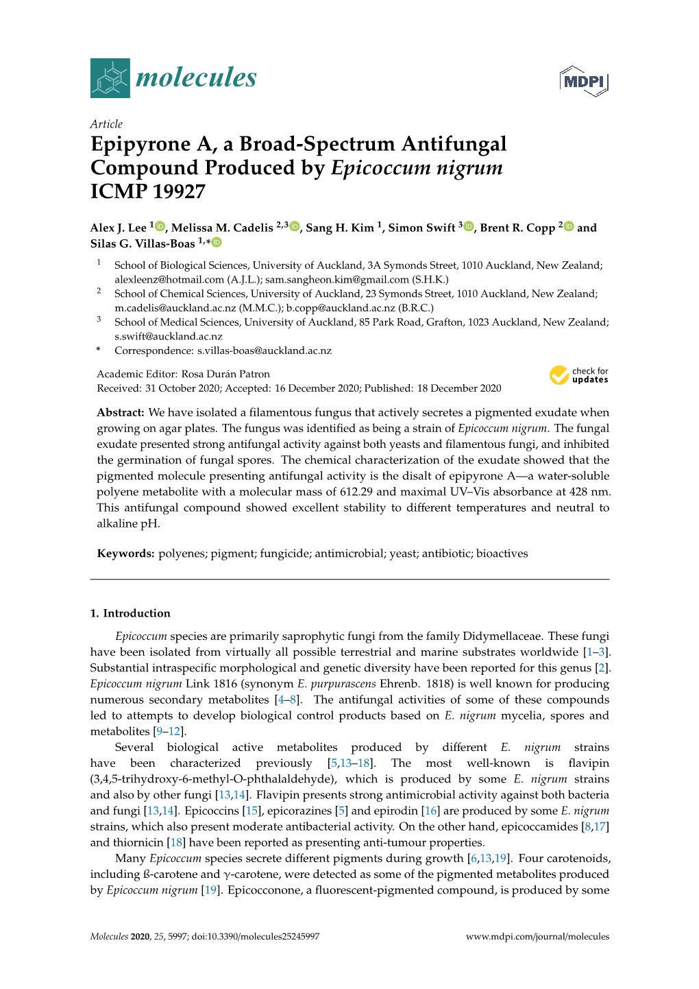 Epipyrone A, a Broad-Spectrum Antifungal Compound Produced by Epicoccum Nigrum ICMP 19927