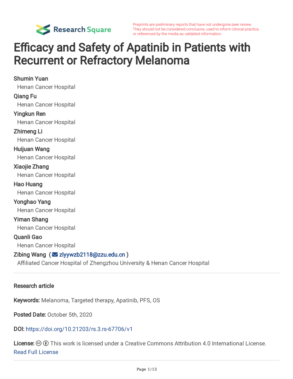 E Cacy and Safety of Apatinib in Patients with Recurrent Or