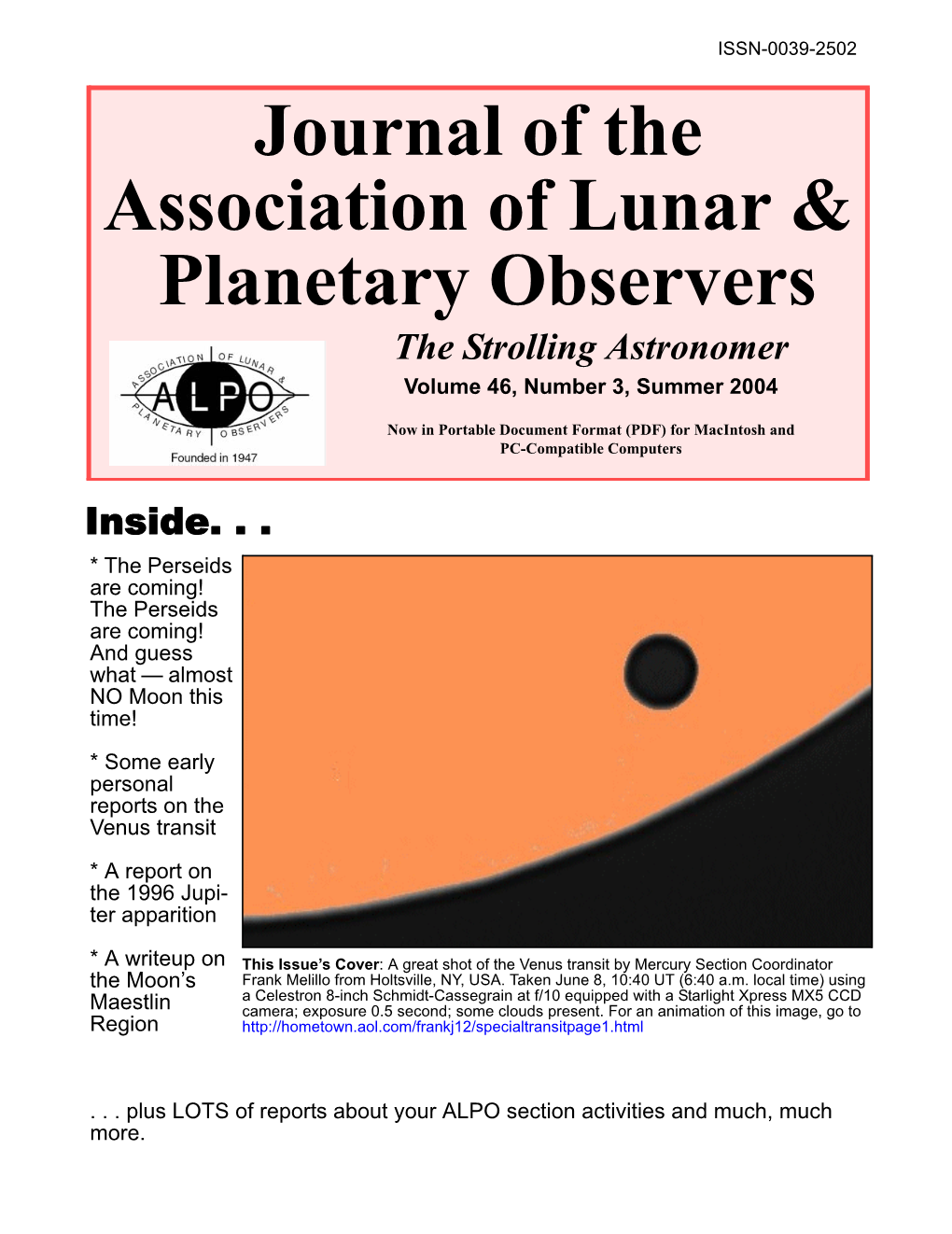 Journal of the Association of Lunar & Planetary Observers