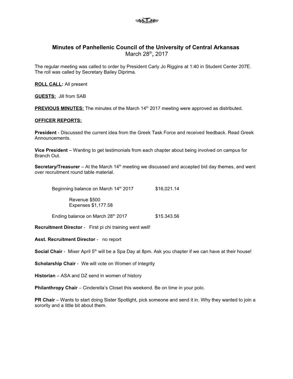 Panhellenic Council Minutes Template