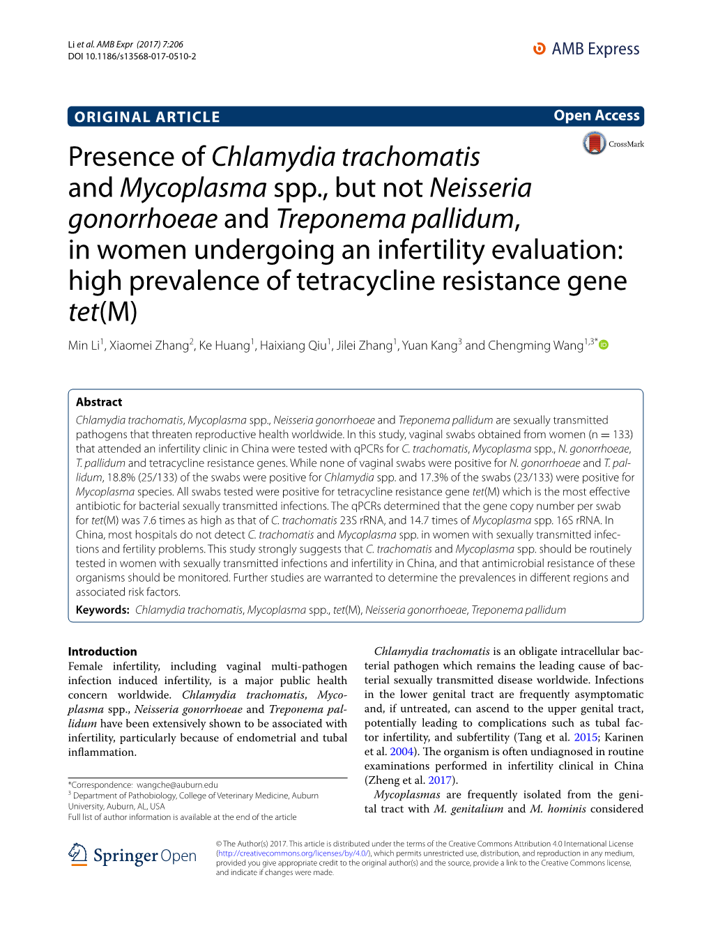 Presence of Chlamydia Trachomatis and Mycoplasma Spp., but Not