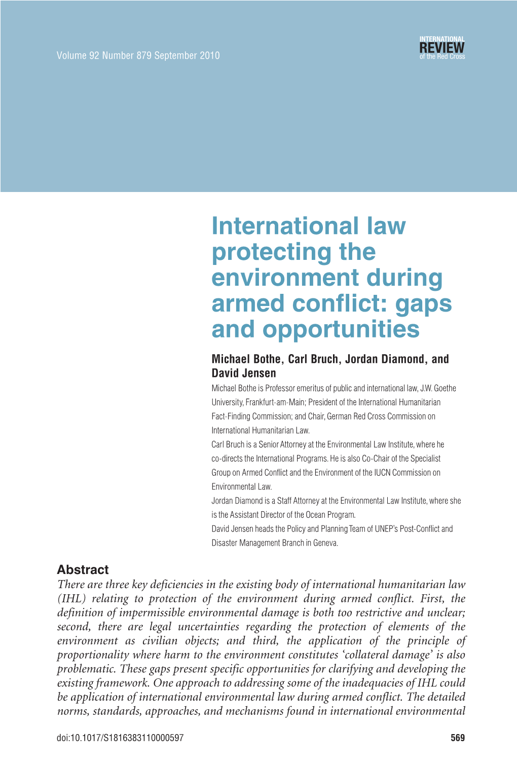 International Law Protecting the Environment During Armed Conflict