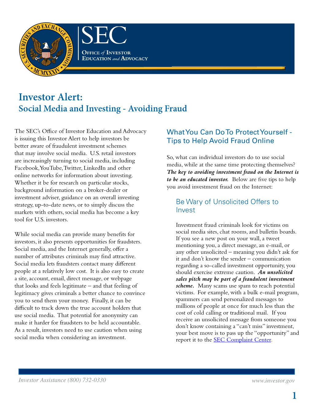 Investor Alert: Social Media and Investing – Avoiding Fraud