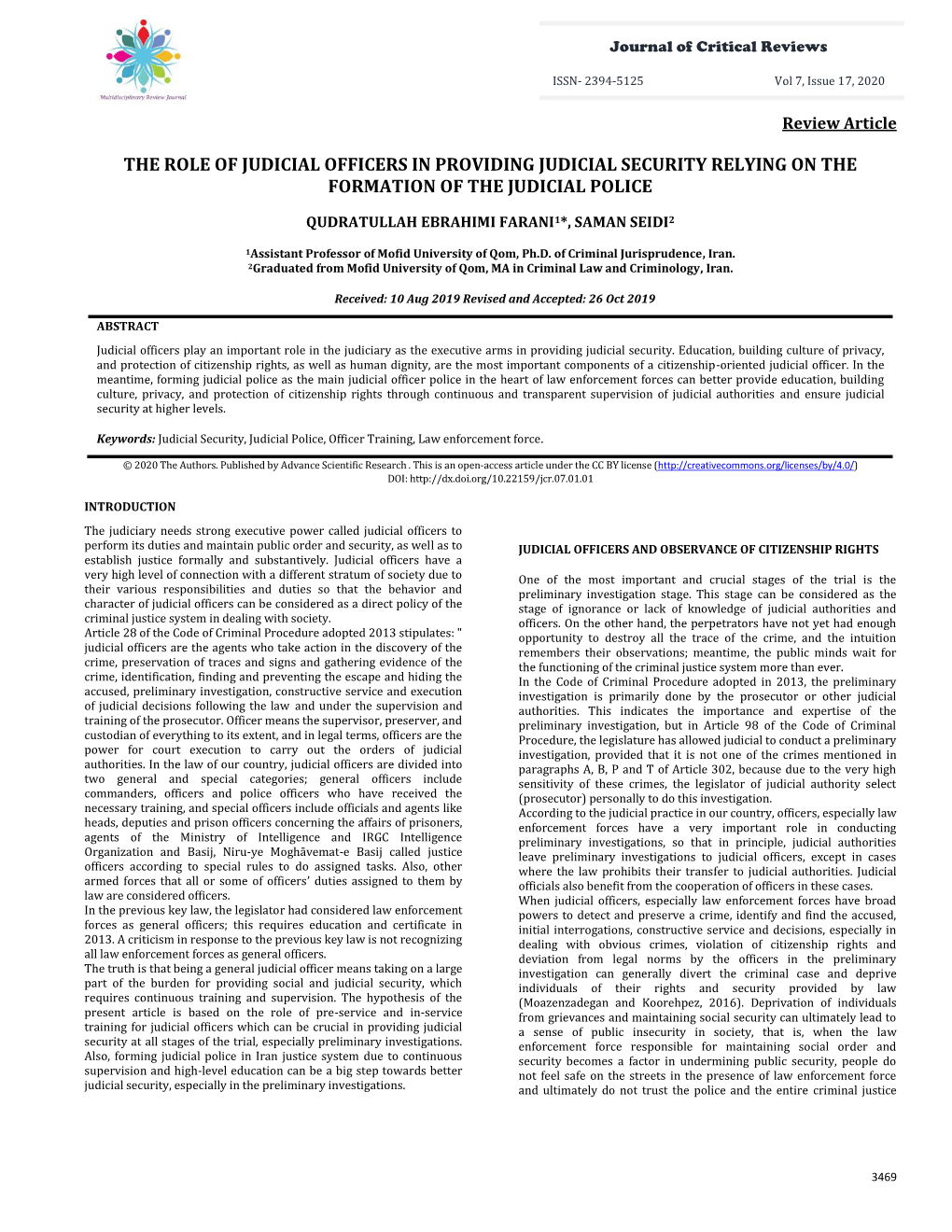 The Role of Judicial Officers in Providing Judicial Security Relying on the Formation of the Judicial Police