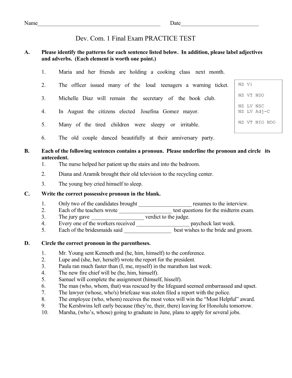 DC 1 Final Exam PRACTICE Sp10test