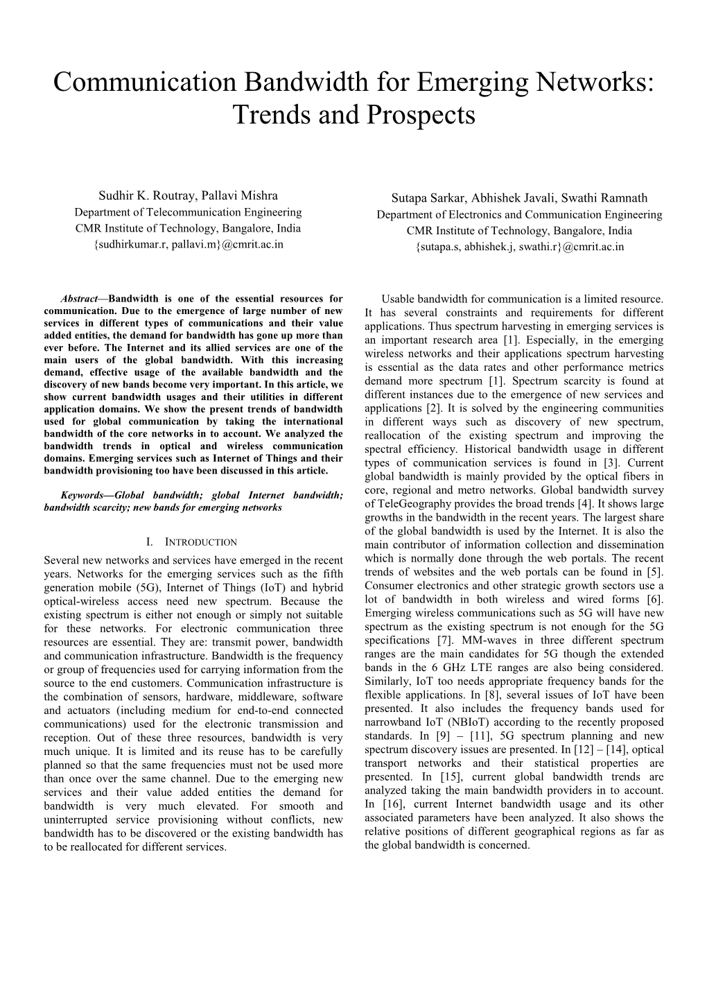 Communication Bandwidth for Emerging Networks