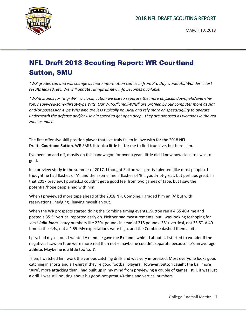 NFL Draft 2018 Scouting Report: WR Courtland Sutton, SMU